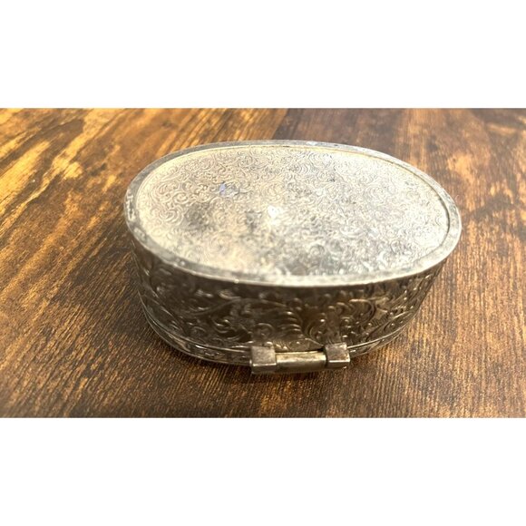 Vintage 1970s Ornate Silver-Plated Trinket Box With Red Velvet Lining - Picture 10 of 11